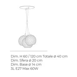 Lampadario a Mazzo Tre Lumi in Vetro Soffiato Veneziano Made in Italy - Lucilla