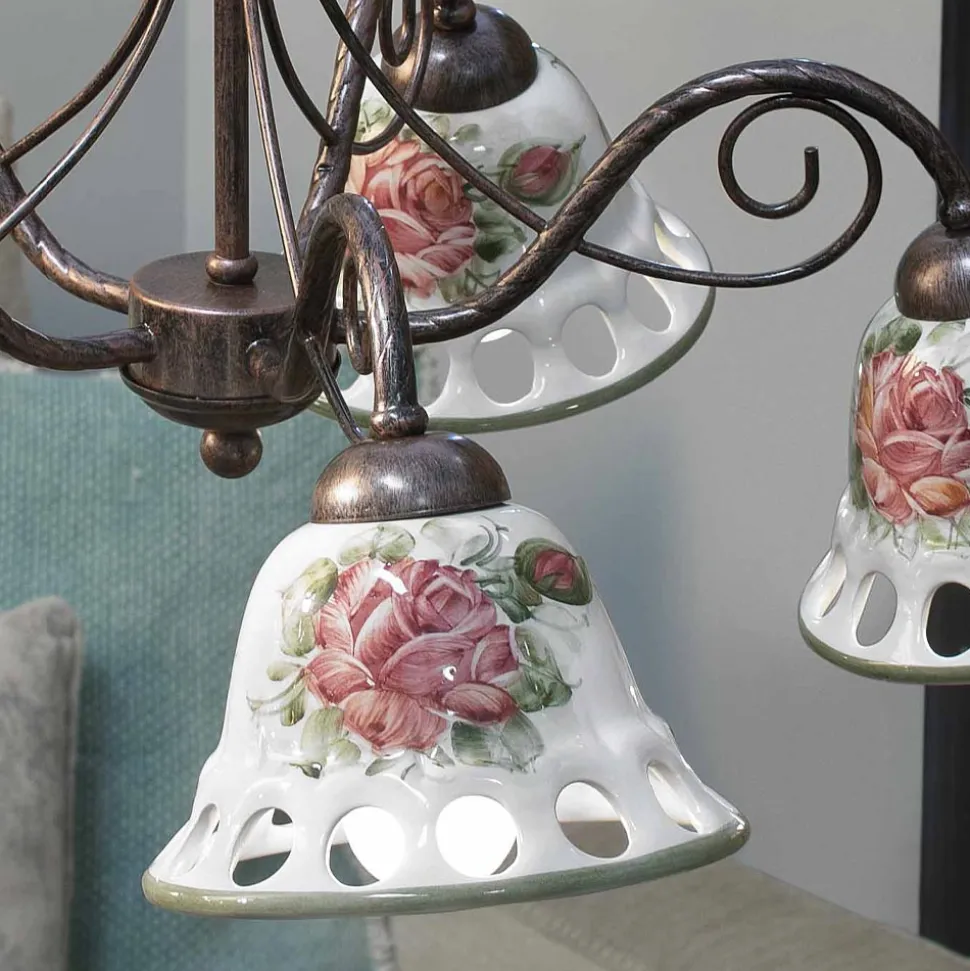 Lampadario a 3 o 5 Luci Ceramica Fatta a Mano con Passanastri - Napoli