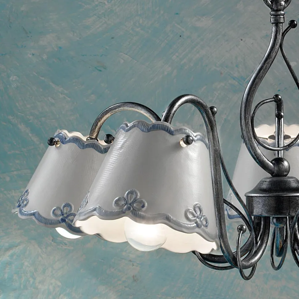 Lampadario a 3 o 5 Luci in Ceramica Effetto Ricamo Dipinta a Mano - Ravenna