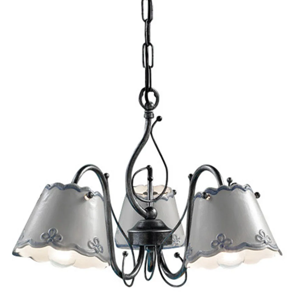 Lampadario a 3 o 5 Luci in Ceramica Effetto Ricamo Dipinta a Mano - Ravenna