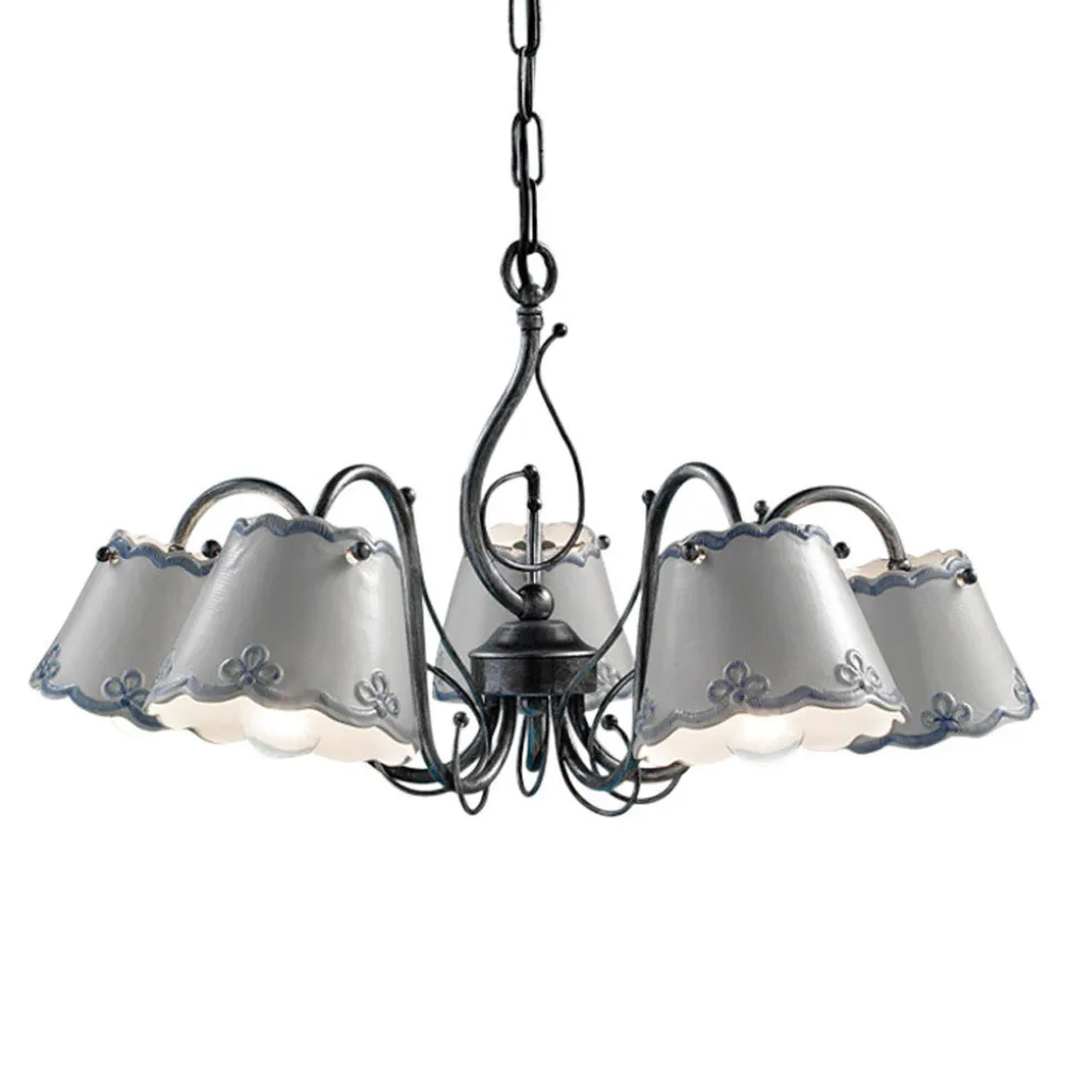 Lampadario a 3 o 5 Luci in Ceramica Effetto Ricamo Dipinta a Mano - Ravenna