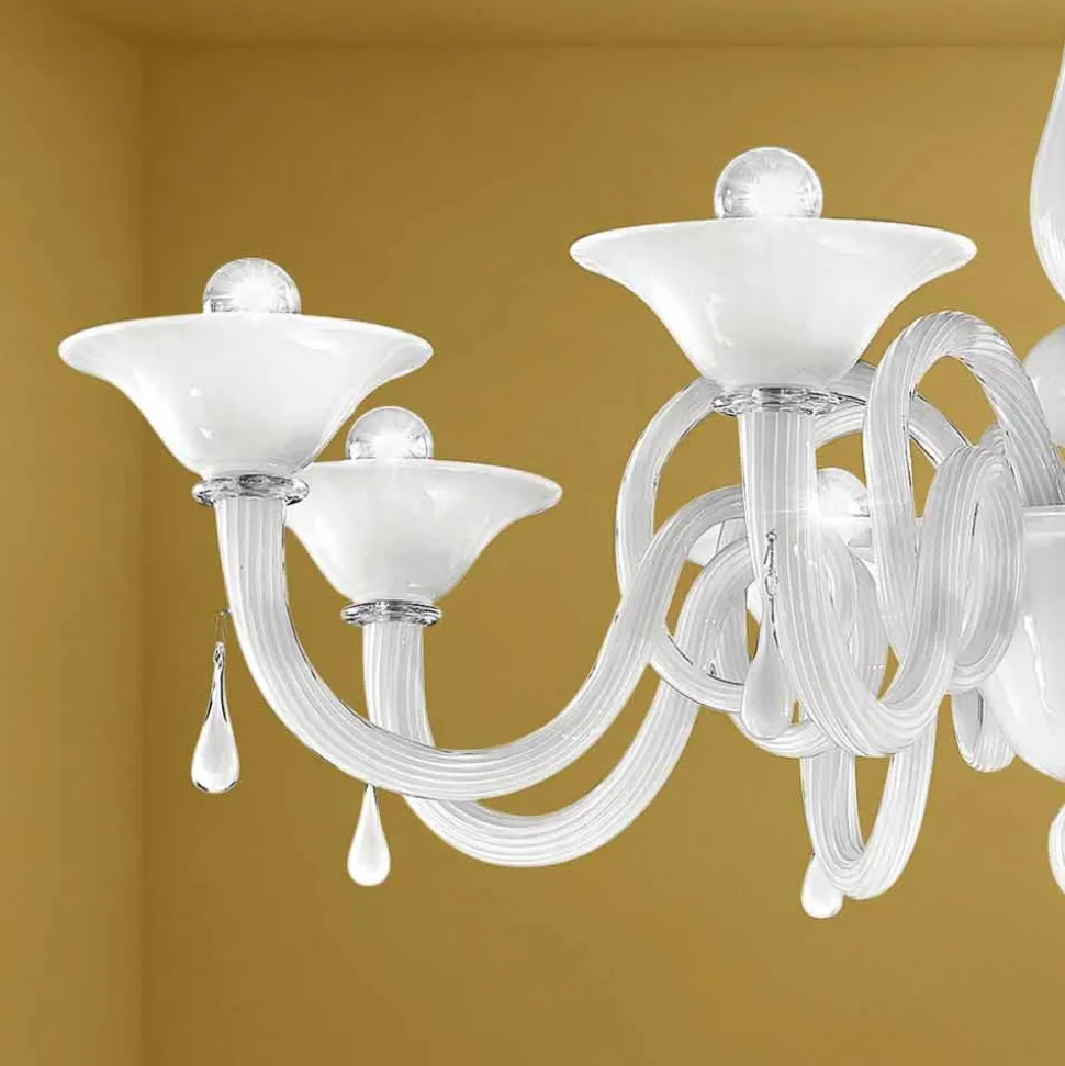 Lampadario Artigianale a 8 Luci in Vetro di Venezia, Made in Italy - Margherita