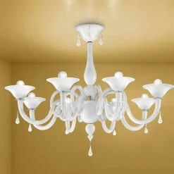 Lampadario Artigianale a 8 Luci in Vetro di Venezia, Made in Italy - Margherita