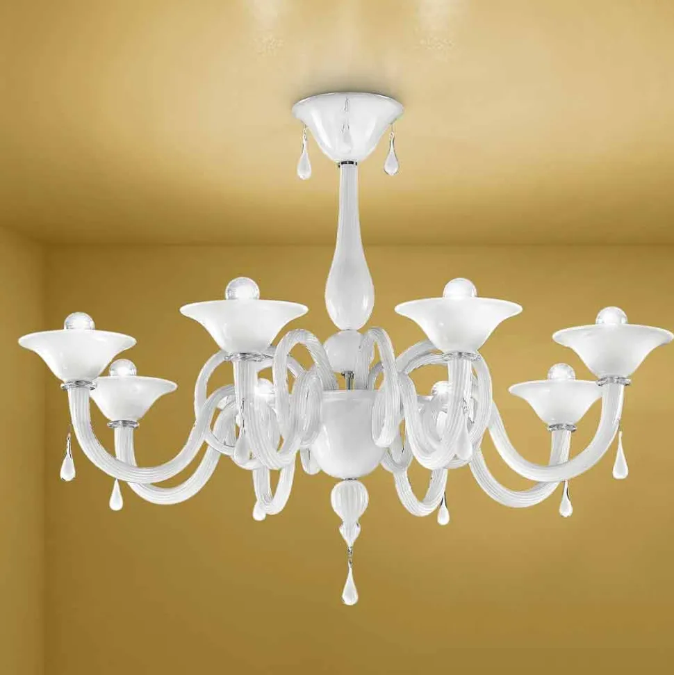 Lampadario Artigianale a 8 Luci in Vetro di Venezia, Made in Italy - Margherita
