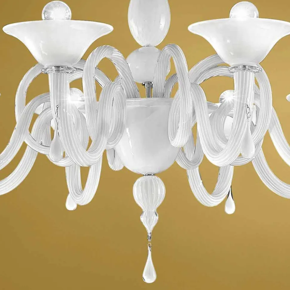 Lampadario Artigianale a 8 Luci in Vetro di Venezia, Made in Italy - Margherita