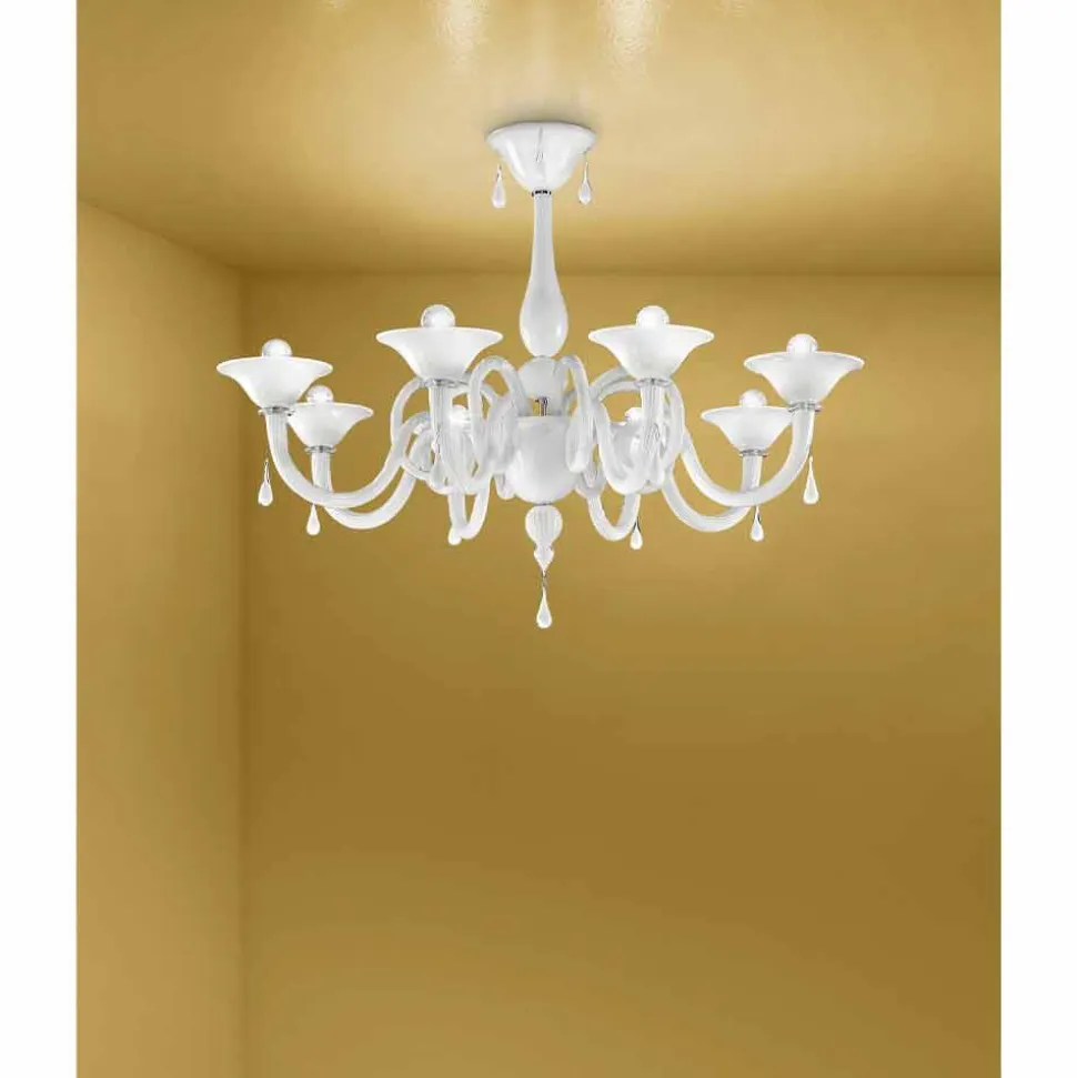 Lampadario Artigianale a 8 Luci in Vetro di Venezia, Made in Italy - Margherita
