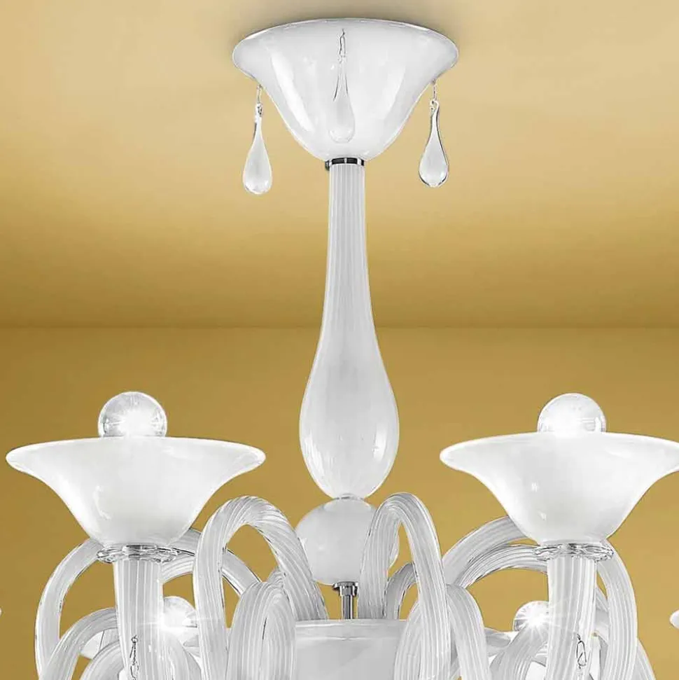 Lampadario Artigianale a 8 Luci in Vetro di Venezia, Made in Italy - Margherita