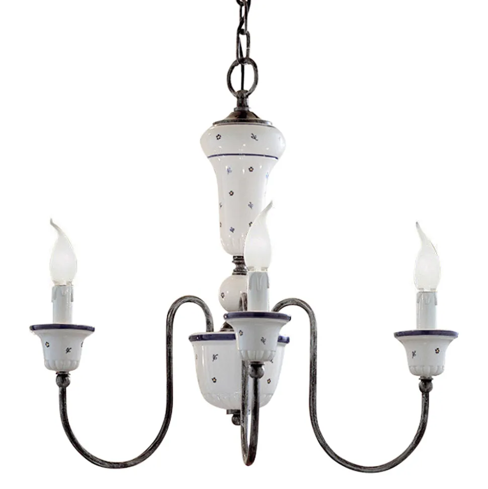 Lampadario Artigianale Ceramica e Ottone Anticato - Sanremo