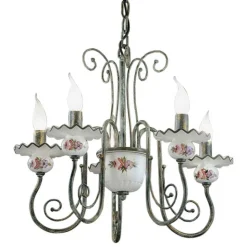 Lampadario Artigianale Ceramica Decoro a Mano e Ottone Anticato - Sanremo