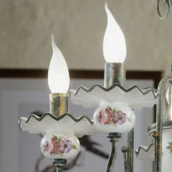 Lampadario Artigianale Ceramica Decoro a Mano e Ottone Anticato - Sanremo