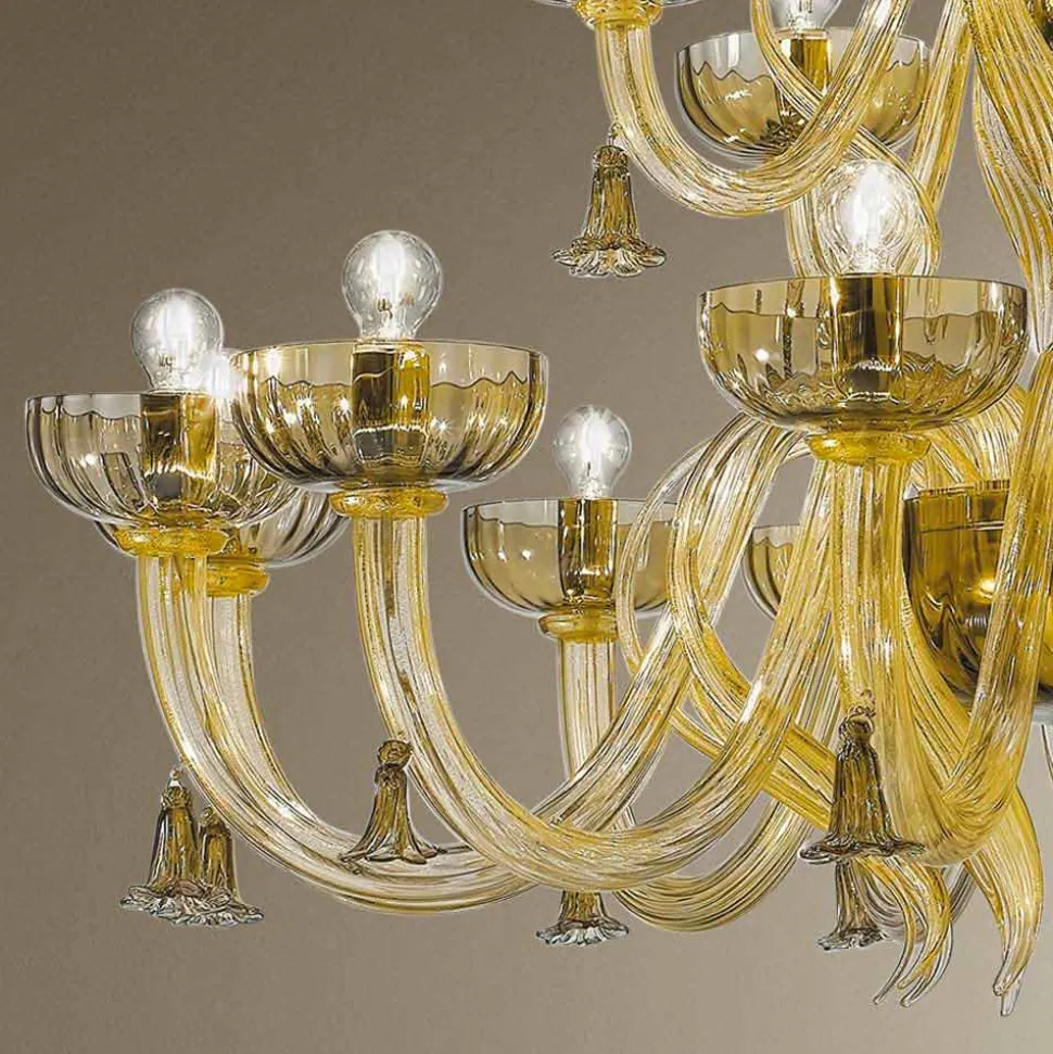 Lampadario Artigianale da 18 Luci in Vetro di Venezia, Made in Italy - Regina