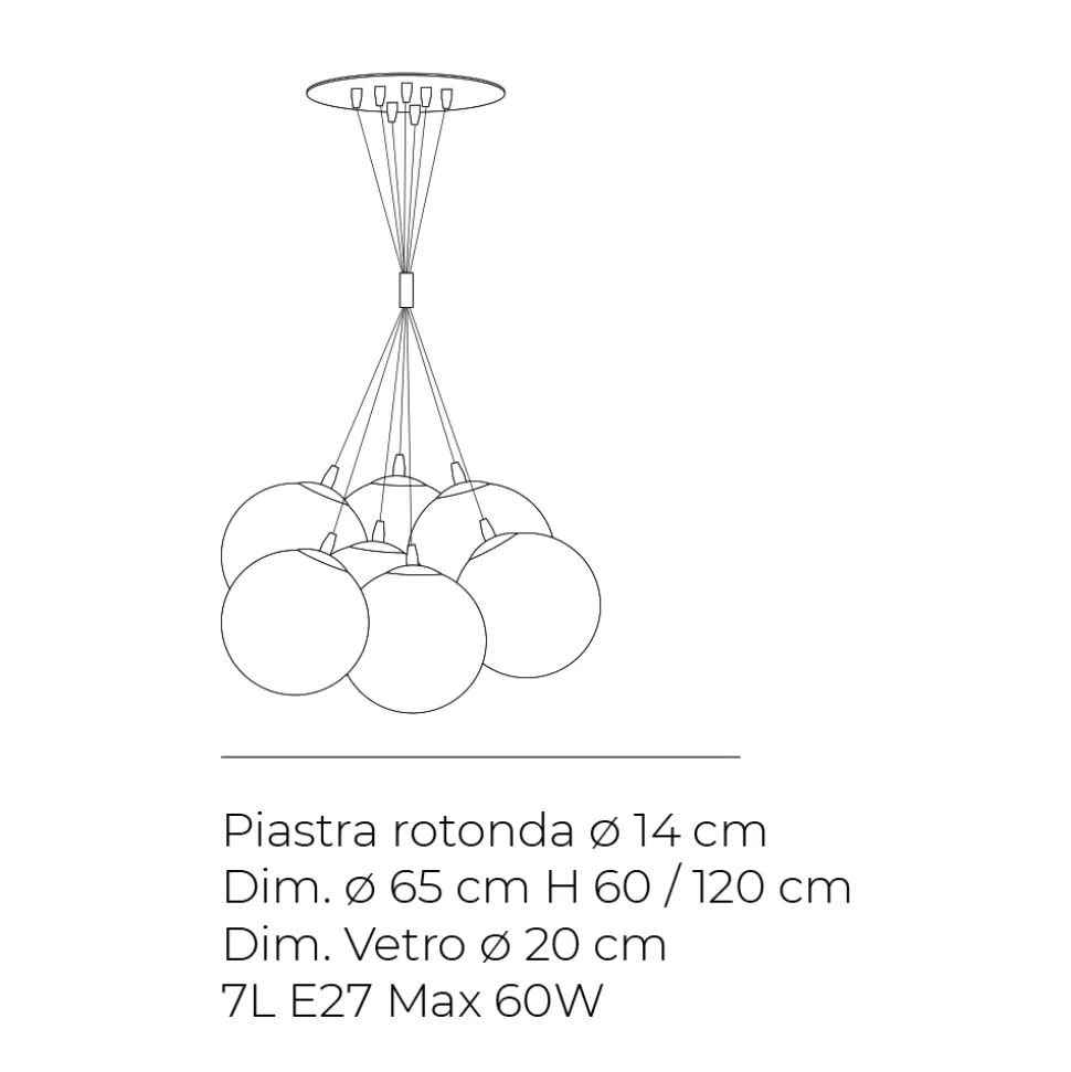 Lampadario a Sette Lumi in Vetro Lucido o Satinato Made in Italy - Althea