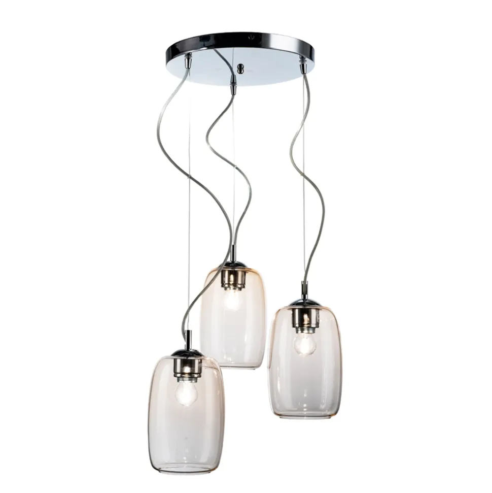 Lampadario a Tre Lumi e Barra Circolare in Vetro Soffiato Made in Italy - Soffio