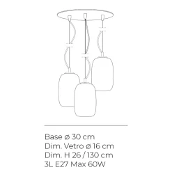 Lampadario a Tre Lumi e Barra Circolare in Vetro Soffiato Made in Italy - Soffio