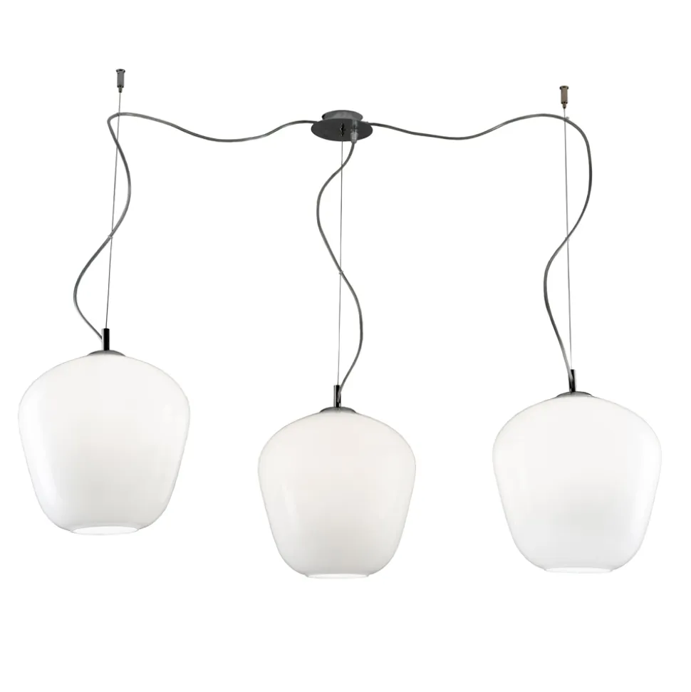Lampadario a Tre Lumi Grandi Decentrati in Vetro Soffiato Made in Italy - Elisia