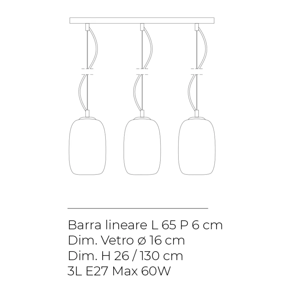Lampadario a Tre Lumi in Vetro Soffiato Veneziano Made in Italy - Soffio