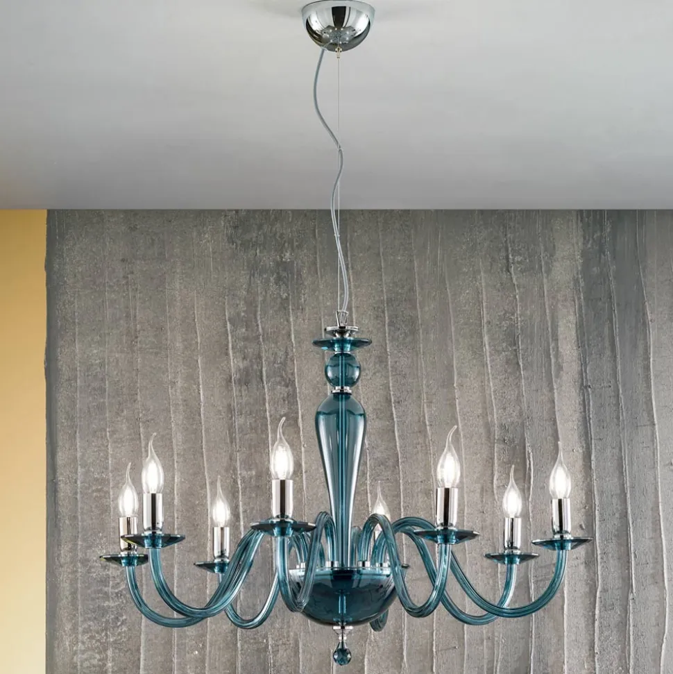 Lampadario Classico Artigianale in Vetro Italiano e Metallo - Oliver