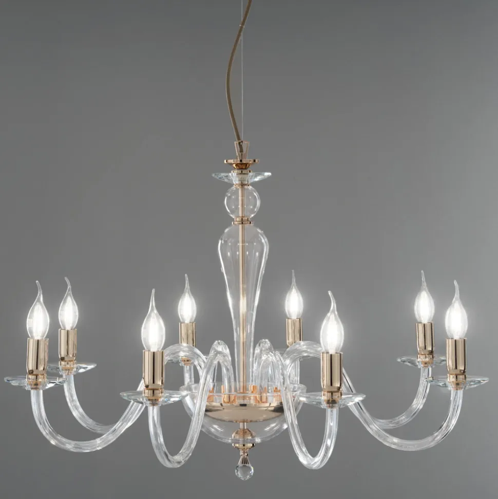 Lampadario Classico Artigianale in Vetro Italiano e Metallo - Oliver