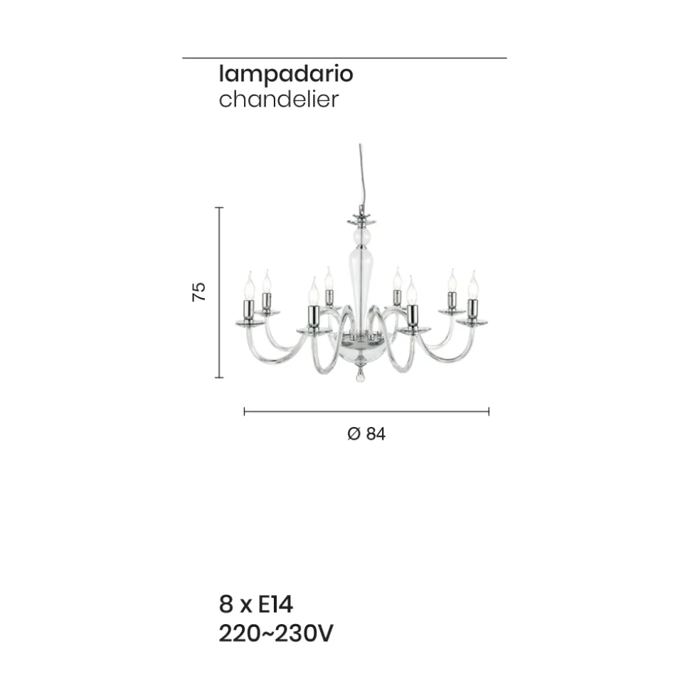 Lampadario Classico Artigianale in Vetro Italiano e Metallo - Oliver