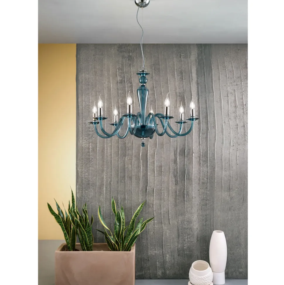 Lampadario Classico Artigianale in Vetro Italiano e Metallo - Oliver