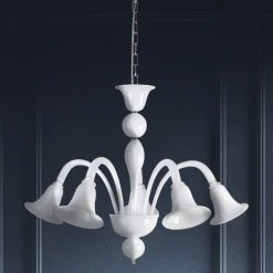Lampadario Classico Artigianale in Vetro Veneziano Bianco Soffiato - Elsa