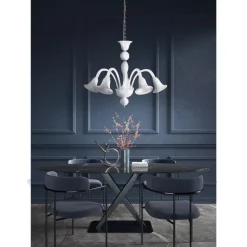 Lampadario Classico Artigianale in Vetro Veneziano Bianco Soffiato - Elsa