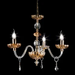 Lampadario classico in cristallo e vetro a 3 luci Belle, made in Italy