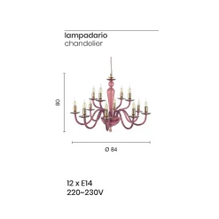 Lampadario Classico 12 Luci in Vetro Italiano Lavorato a Mano - Oliver