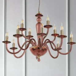 Lampadario Classico 12 Luci in Vetro Italiano Lavorato a Mano - Oliver