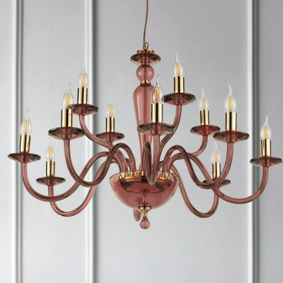 Lampadario Classico 12 Luci in Vetro Italiano Lavorato a Mano - Oliver