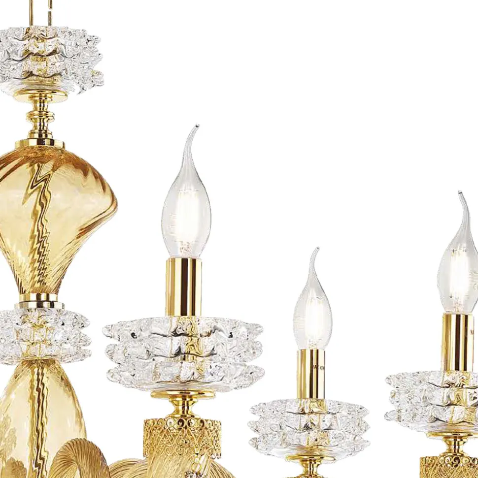 Lampadario Classico 6 Luci in Vetro Artigianale di Lusso Italiano - Saline