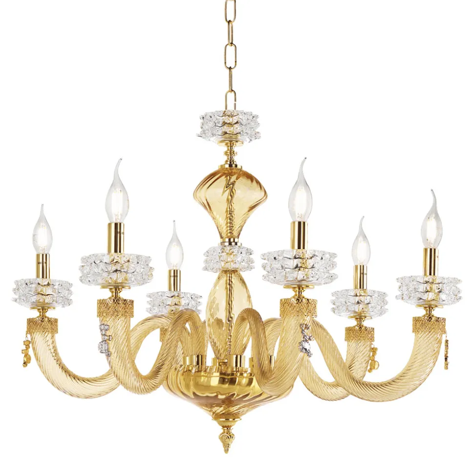 Lampadario Classico 6 Luci in Vetro Artigianale di Lusso Italiano - Saline