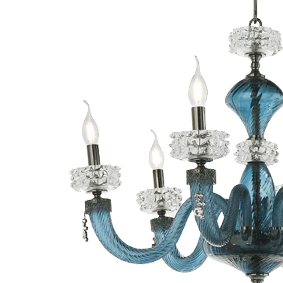 Lampadario Classico 6 Luci in Vetro Artigianale di Lusso Italiano - Saline