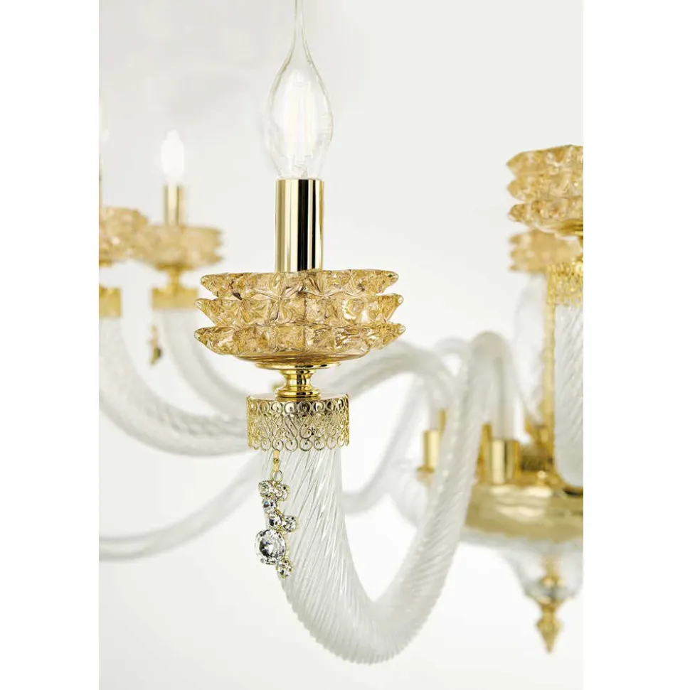 Lampadario Classico 8 Luci in Vetro Artigianale di Lusso Italiano - Saline