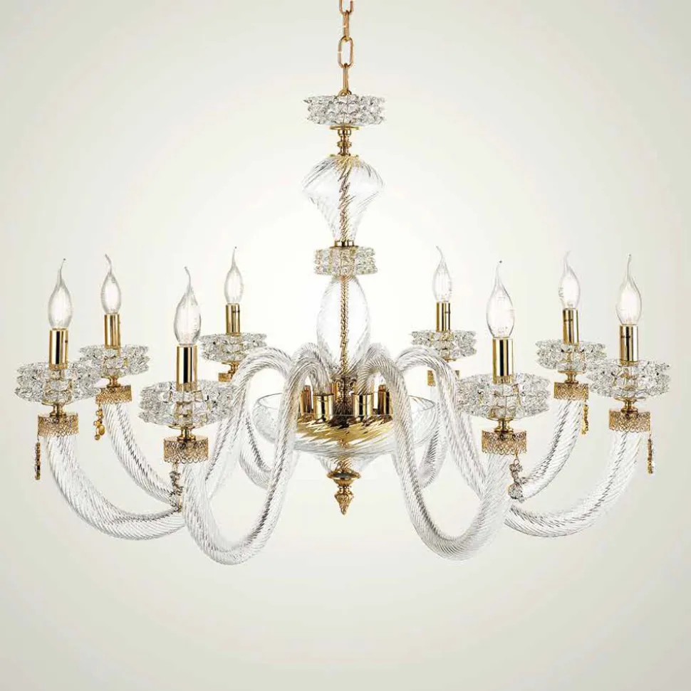 Lampadario Classico 8 Luci in Vetro Artigianale di Lusso Italiano - Saline