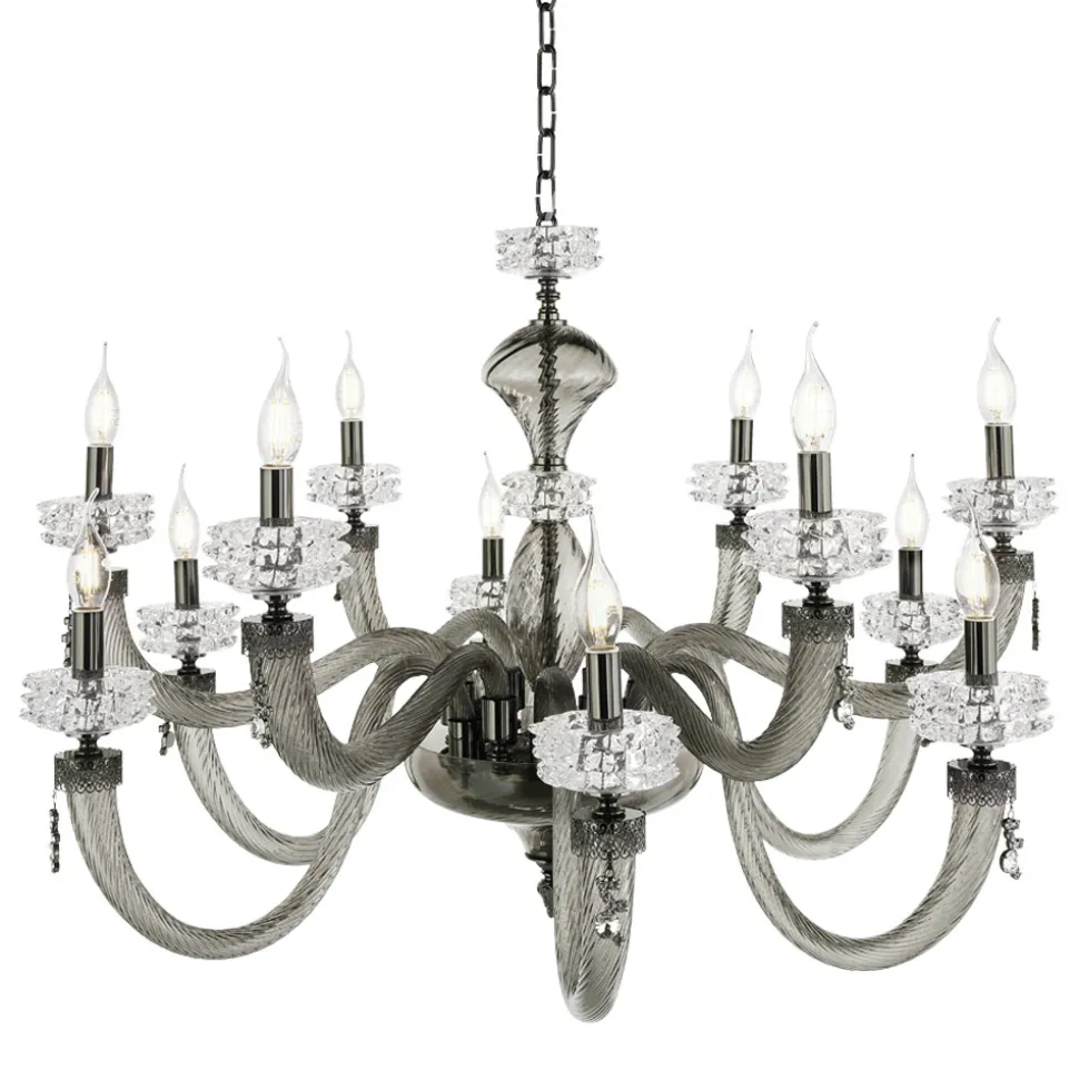 Lampadario Classico 12 Luci in Vetro Artigianale di Lusso Italiano - Saline