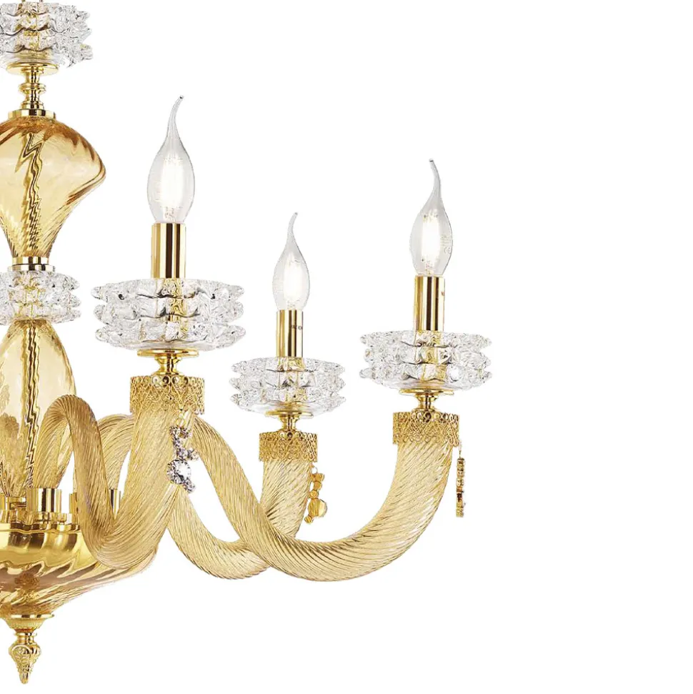 Lampadario Classico 12 Luci in Vetro Artigianale di Lusso Italiano - Saline