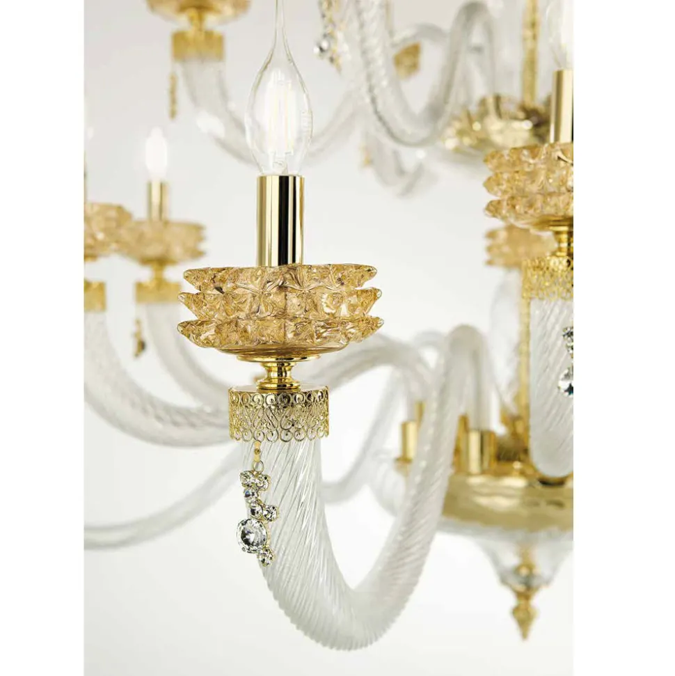 Lampadario Classico 18 Luci in Vetro Artigianale di Lusso Italiano - Saline