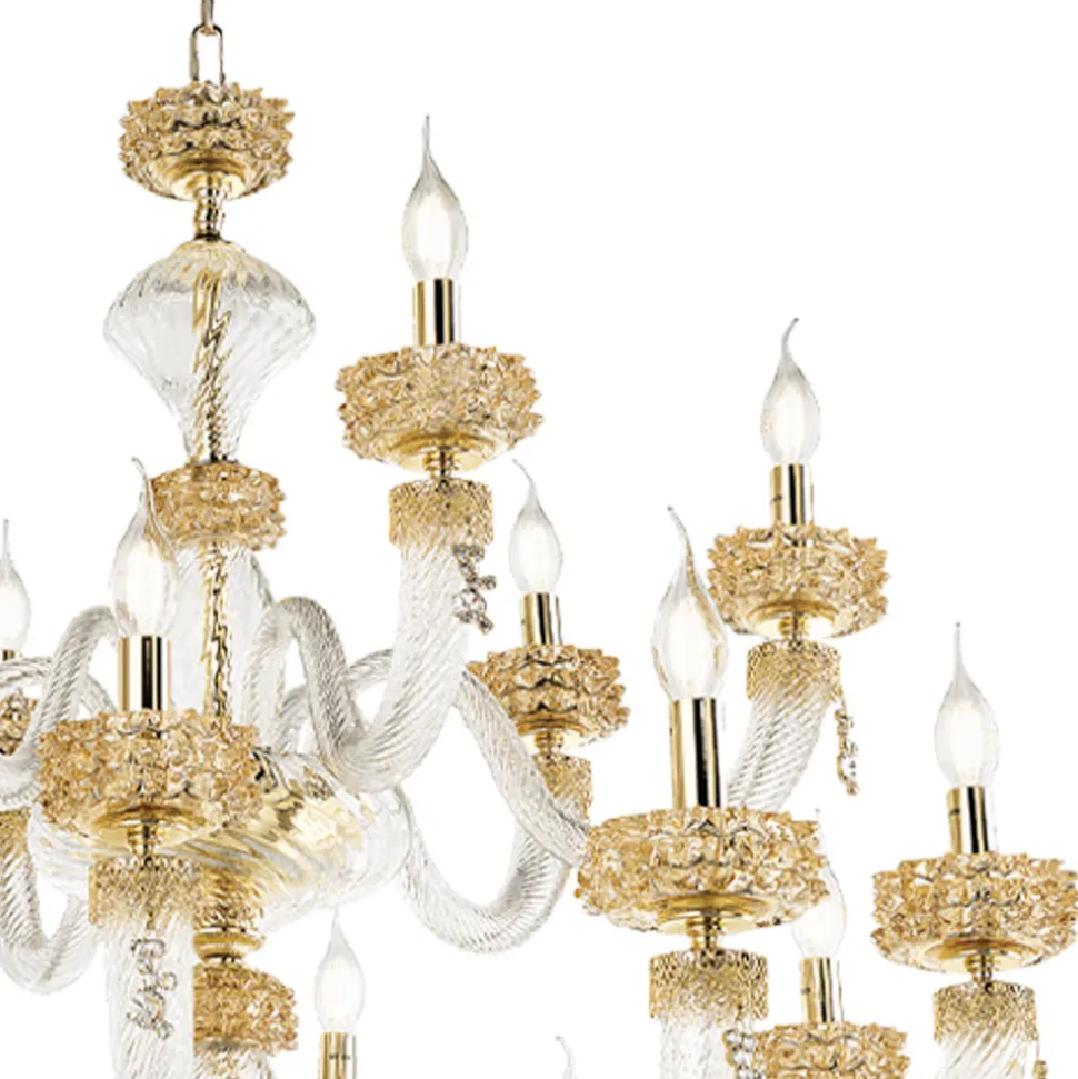 Lampadario Classico 18 Luci in Vetro Artigianale di Lusso Italiano - Saline