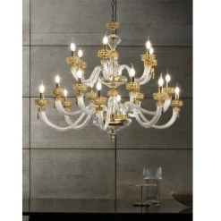 Lampadario Classico 18 Luci in Vetro Artigianale di Lusso Italiano - Saline