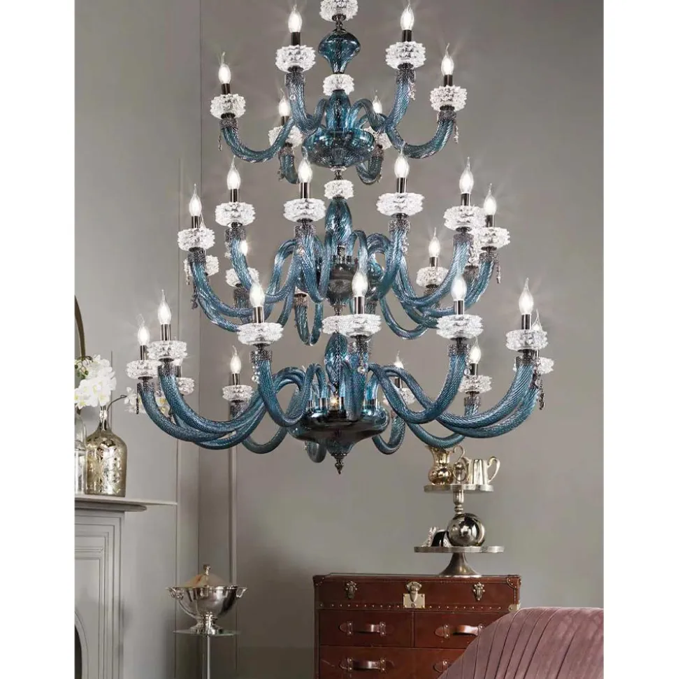 Lampadario Classico 30 Luci in Vetro Artigianale di Lusso Italiano - Saline