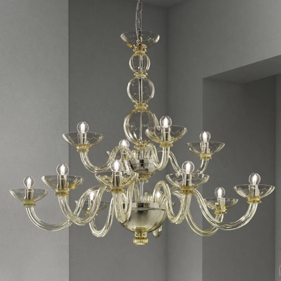 Lampadario Classico 12 Luci in Vetro Veneziano Made in Italy - Foscarino