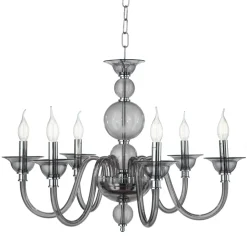 Lampadario Classico 6 Luci Vetro Fumè a Mano Italiano e Metallo - Memore