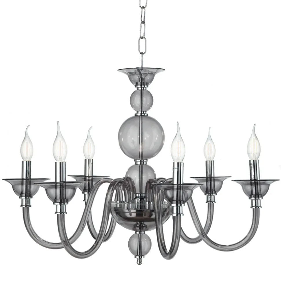 Lampadario Classico 6 Luci Vetro Fumè a Mano Italiano e Metallo - Memore