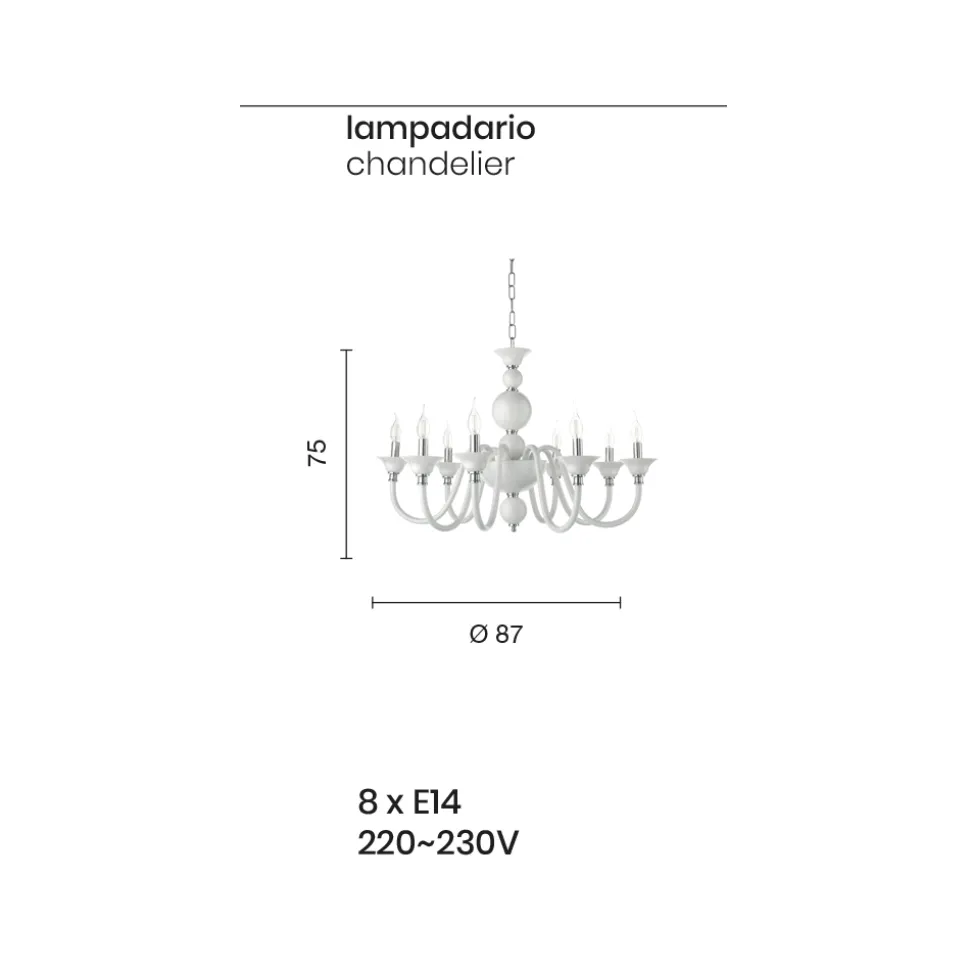 Lampadario Classico 8 Luci Vetro Fatto a Mano Italiano di Lusso - Memore
