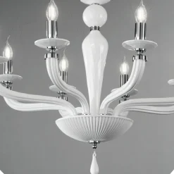 Lampadario Classico 8 Luci Vetro Fatto a Mano Rigaton e Metallo - Fievole