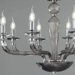 Lampadario Classico 8 Luci Vetro Fatto a Mano Rigaton e Metallo - Fievole
