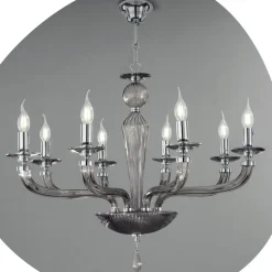 Lampadario Classico 8 Luci Vetro Fatto a Mano Rigaton e Metallo - Fievole
