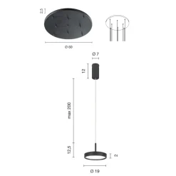 Lampadario con Base Rotonda in Metallo Verniciato Color Nero e Luce LED - Carpino