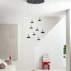 Lampadario con Base Rotonda in Metallo Verniciato Color Nero e Luce LED - Carpino